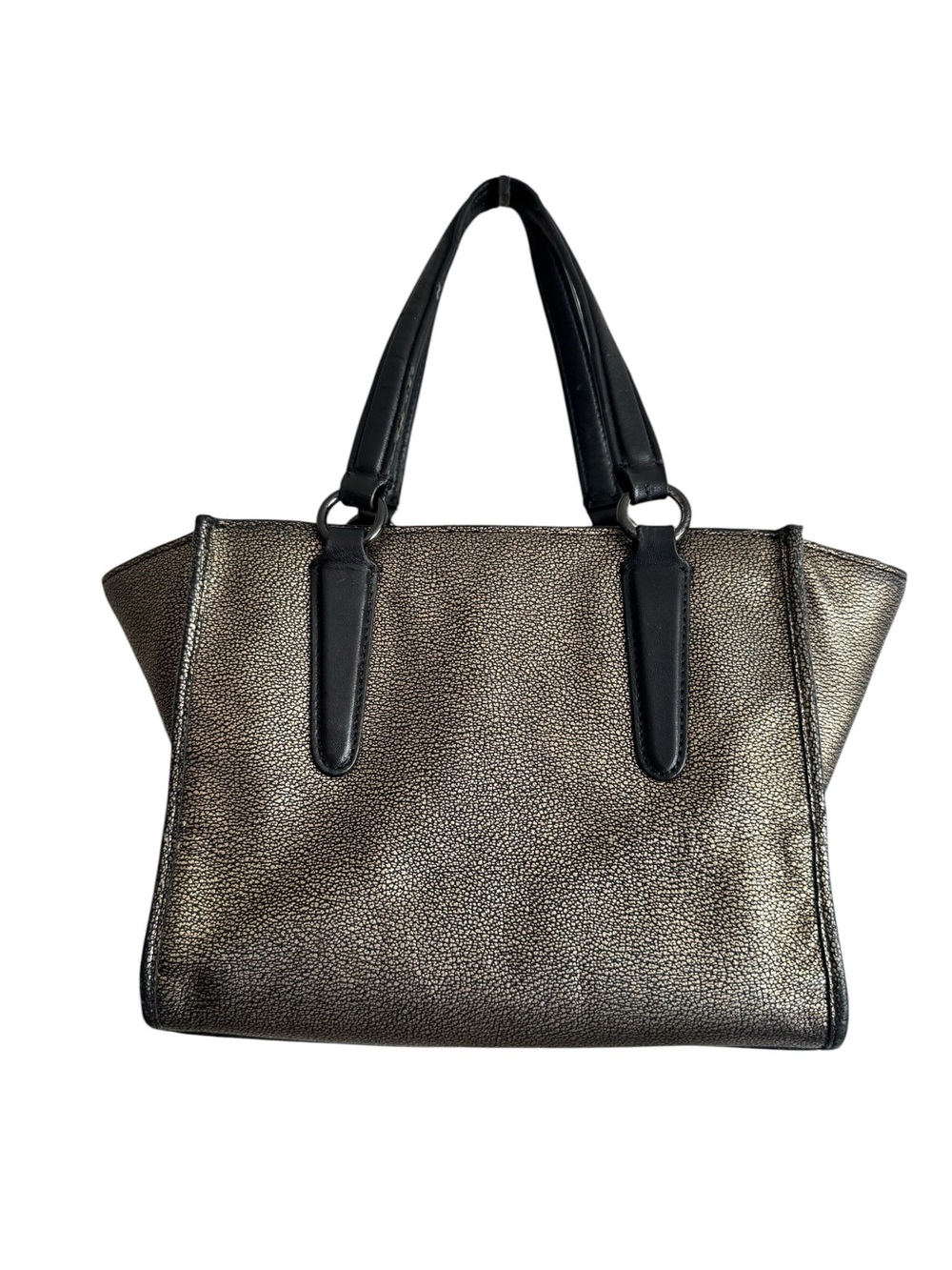 Coach Metallic Bronze Pebble Leather Tote with Black Handles - Picture 2 of 5